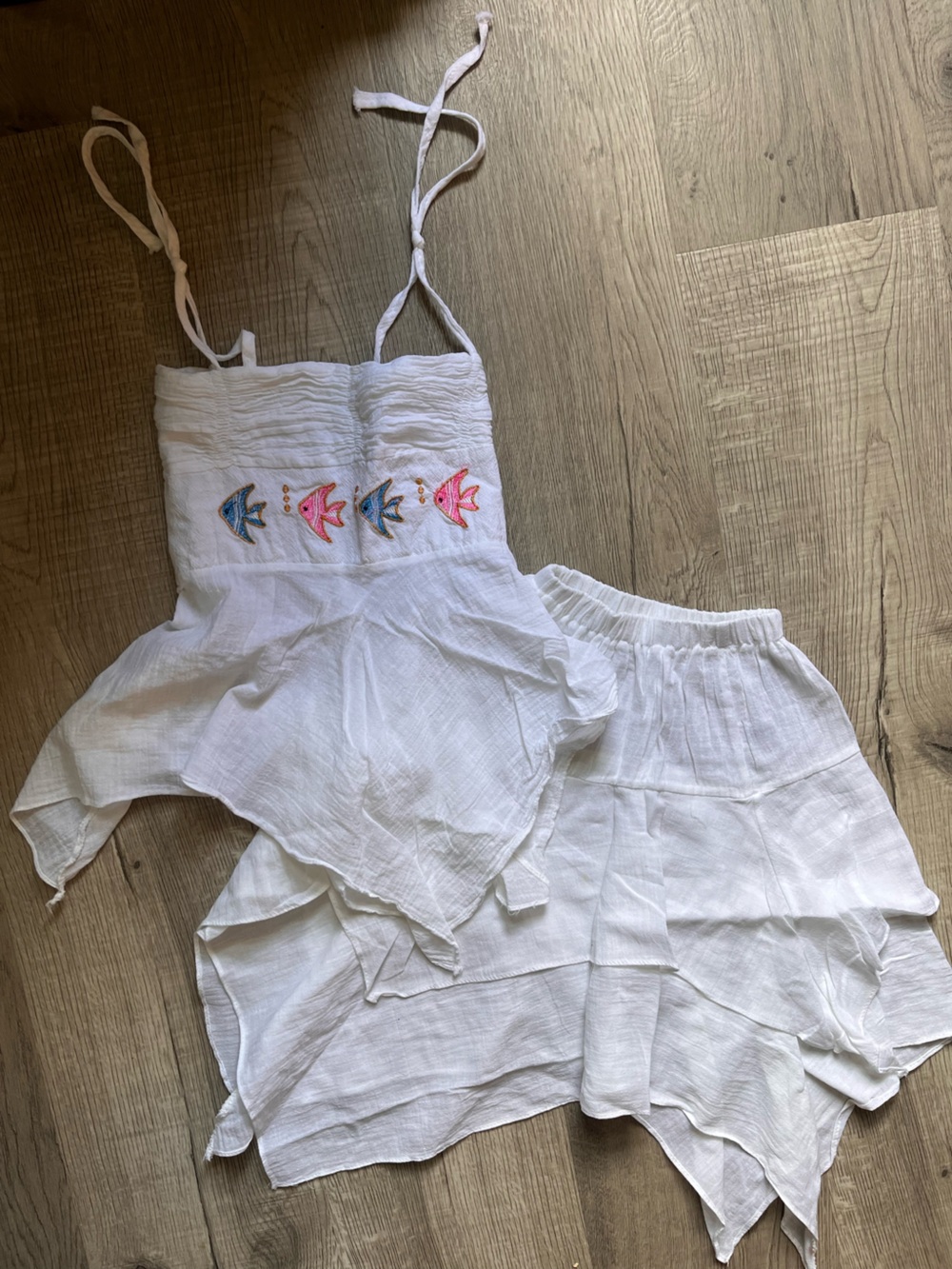 Handmade from Caribbean Tiered Two-Piece Girls Set with Embroidered Accents